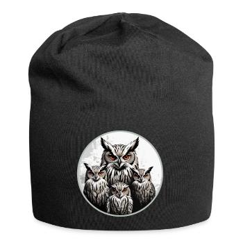 Owl Family - Graphic Owl Motif with Four Eagle Owls - Jersey Beanie - black - Front