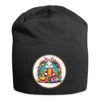 Süßer Osterhase im Osternest mit kleinem Küken - Jersey-Beanie - Schwarz - Vorne