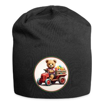 lustiger Oster Teddybär bringt Eier im Ostermobil - Jersey-Beanie - Schwarz - Vorne