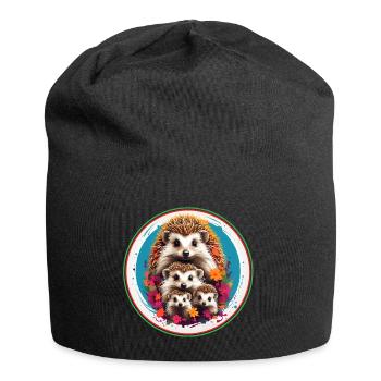 Süße liebenswerte Igelfamilie im Farbkreis - Jersey-Beanie - Schwarz - Vorne