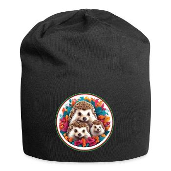 Süße liebenswerte Igelfamilie im Blätterkreis - Jersey-Beanie - Schwarz - Vorne