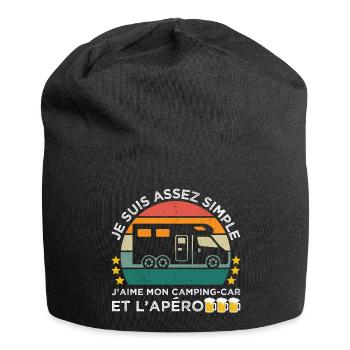 J' aime mon camping-car et l' apéro humour camping - Bonnet en jersey - noir - Devant