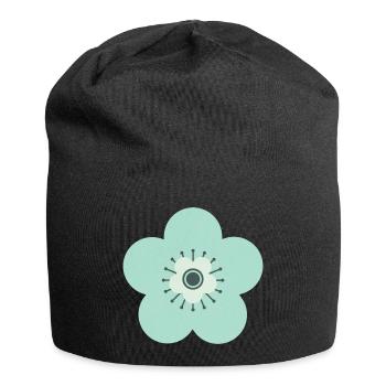 Vert menthe et fleur bleue - Bonnet en jersey - noir - Devant