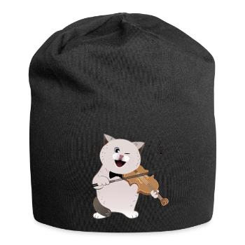 süße mollige Katze, die Geige spielt - Jersey-Beanie - Schwarz - Vorne