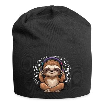 Paresseux de musique avec clé de casque - Bonnet en jersey - noir - Devant