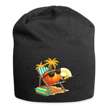 Autumnal pumpkin lounge with sunglasses - Jersey Beanie - black - Front