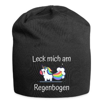 Leck mich am Regenbogen Einhorn Spruch - Jersey-Beanie - Schwarz - Vorne