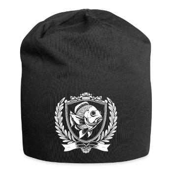 Fisch im Wappen mit Lorbeer - Jersey-Beanie - Schwarz - Vorne