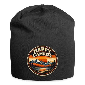 Happy Camper Camping Vintage | Na Hiking Gift - Jersey Beanie - black - Front