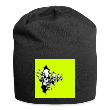 Neon Yellow Skeleton Necklace - Jersey Beanie - black - Front