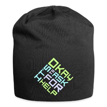 It's Okay To Ask For Help Help Questions Saying Logo - Jersey Beanie - black - Front