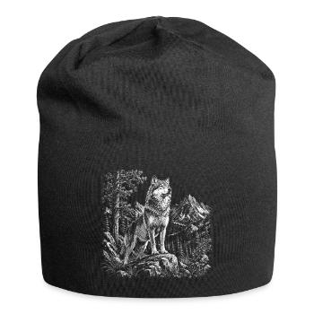 Proud wolf in wild mountain landscape - Jersey Beanie - black - Front