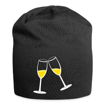 Anstoßen: Zwei Sekt Gläser - Jersey-Beanie - Schwarz - Vorne