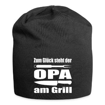 Zum Glück steht Opa am Grill Opa ist Grillmeister - Jersey-Beanie - Schwarz - Vorne
