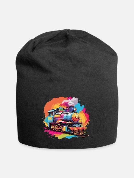 Bunte farbenfrohe Dampflokomotive - Jersey-Beanie - Schwarz