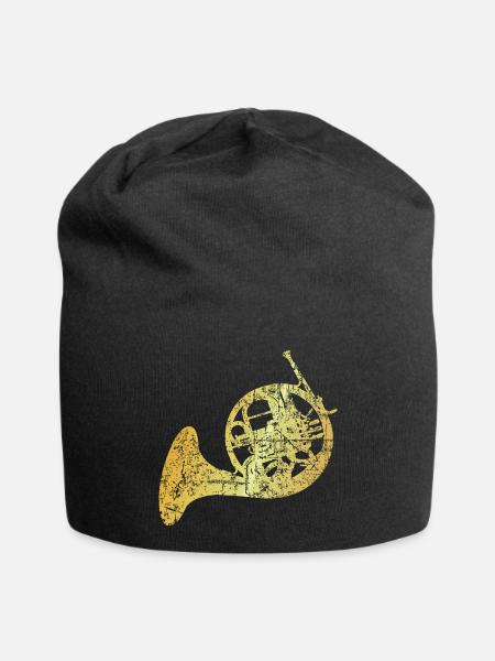 French Horn, Jagdhorn, Horn (Goldgelb) - Jersey-Beanie - Schwarz