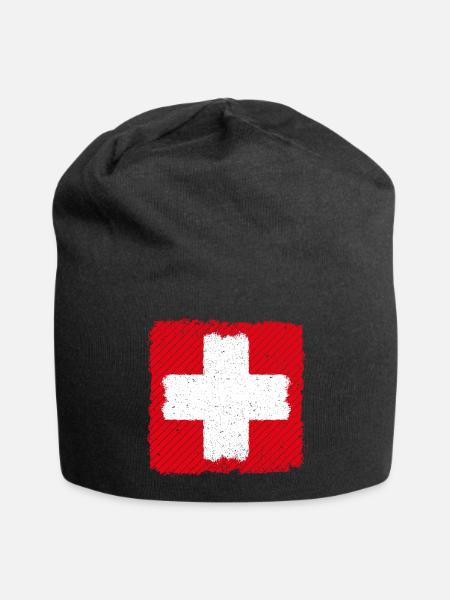 Schweiz Schweizerkreuz Suisse Schweizer Fahne - Jersey-Beanie - Schwarz