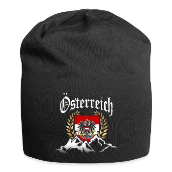 Österreich Berge Fahne Flagge mit Wappen Adler - Jersey-Beanie - Schwarz - Vorne