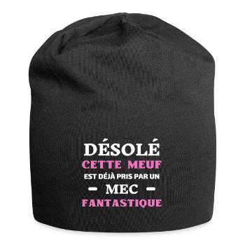 t-shirt humour meuf pris par un mec fantastique - Bonnet en jersey - noir - Devant