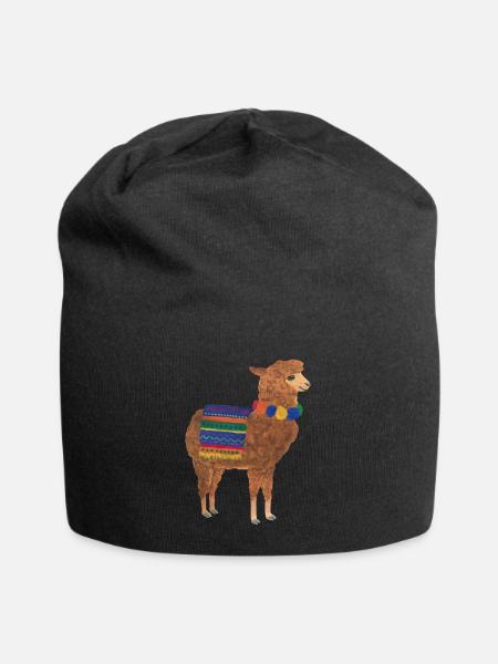 Lama Alpaka Vikunja Guanako Peru Anden - Jersey-Beanie - Schwarz