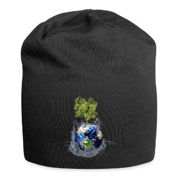 Weltkugel mit Baum und Wasserspritzer - Jersey-Beanie - Schwarz - Vorne