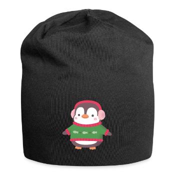 Süßer Pinguin mit Fischpullover - Jersey-Beanie - Schwarz - Vorne