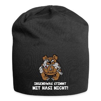 Irgendwas stimmt mit Hasi nicht - Jersey-Beanie - Schwarz - Vorne