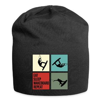 wakeboard wakeboarder cable water rat eat repeat - Jersey Beanie - black - Front