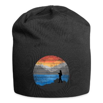Angler angelt im See mit Berge bei Sonnenaufgang - Jersey-Beanie - Schwarz - Vorne