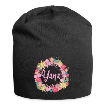 Yana, fleurs, couronne de fleurs, floral, illustration - Bonnet en jersey - noir - Devant