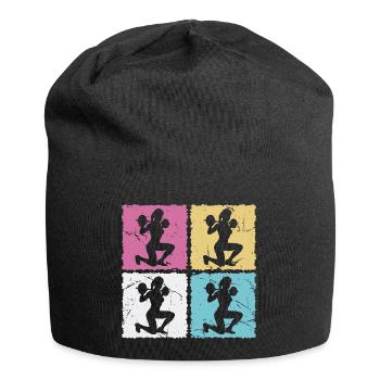 Woman at the dumbbell workout in the gym - Jersey Beanie - black - Front