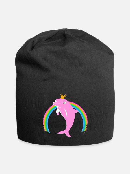 Regenbogen Delfin goldene Krone Rosa - Jersey-Beanie - Schwarz