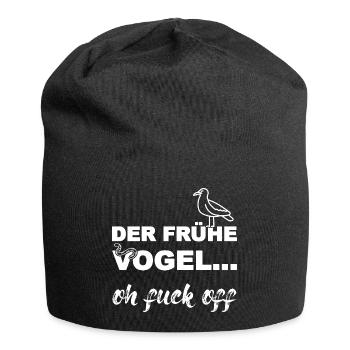 Der frühe Vogel, weiß - Jersey-Beanie - Schwarz - Vorne