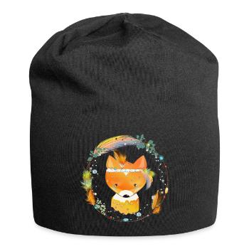 petit renard avec décoration en plumes dans cadre ethno - Bonnet en jersey - noir - Devant