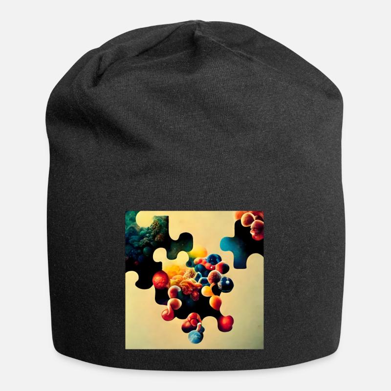 Puzzle Motiv mit Molekülen - Jersey-Beanie - Schwarz