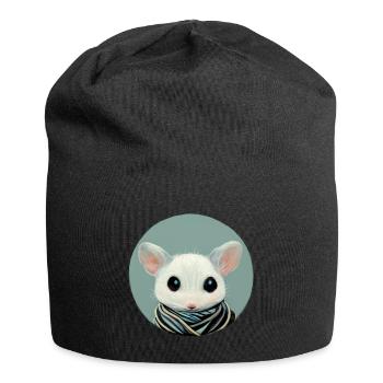 Petite souris blanche avec foulard en cercle - Bonnet en jersey - noir - Devant
