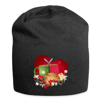 Breakfast for two with croissant, coffee and berries - Jersey Beanie - black - Front