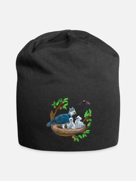 Harpyie mit kleinen im Nest und Adler - Jersey-Beanie - Schwarz