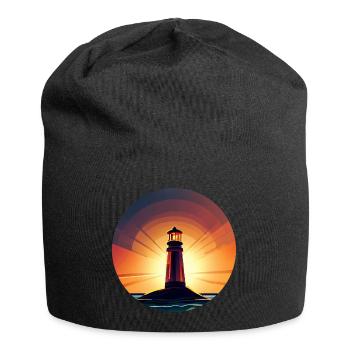 Leuchtturm bei Sonnenuntergang Romantisch - Jersey-Beanie - Schwarz - Vorne