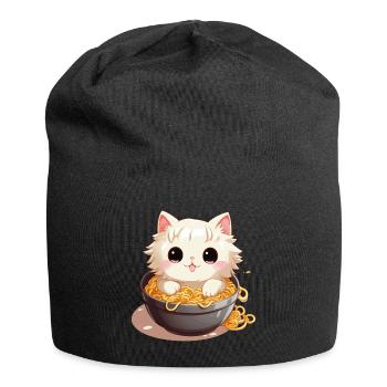 Kawaï cat in a bowl of Japanese noodles - Jersey Beanie - black - Front