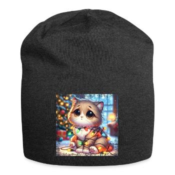 Cute Christmas Cat - Fairy Lights Chaos in the - Jersey Beanie - charcoal grey - Front