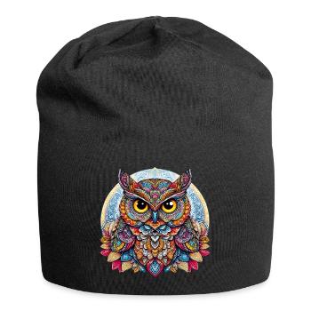 Hibou décoré de Mandalas - Bonnet en jersey - noir - Devant