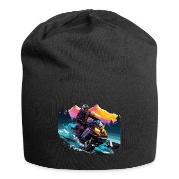 Motoneige dans un décor de montagnes enneigées - Bonnet en jersey - noir - Devant