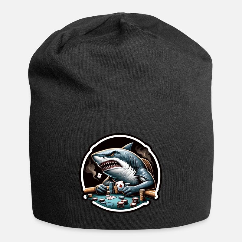 Ein aggressiver Hai, der Poker spielt. - Jersey-Beanie - Schwarz