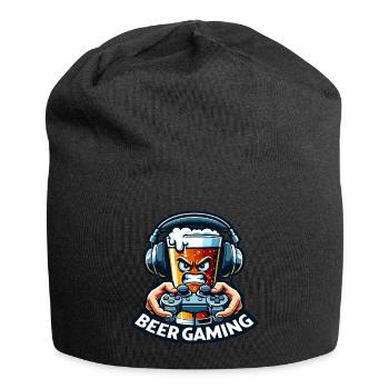 Ein Bier im Cartoon-Stil, das Videospiele abspielt - Jersey-Beanie - Schwarz - Vorne