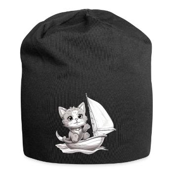 Segelnde Katze auf Jolle - Jersey-Beanie - Schwarz - Vorne