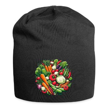 VEGETABLE PLATTER, VEGETABLE, PLANT, COLORFUL, VEGETARIAN, VEGAN - Jersey Beanie - black - Front