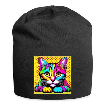 Katze Pop Art - Jersey-Beanie - Schwarz - Vorne