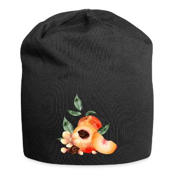 Peach half, peaches, peach, blossoms and wedge - Jersey Beanie - black - Front