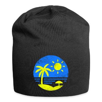 Vintage Beach Blue Yellow - Jersey Beanie - black - Front